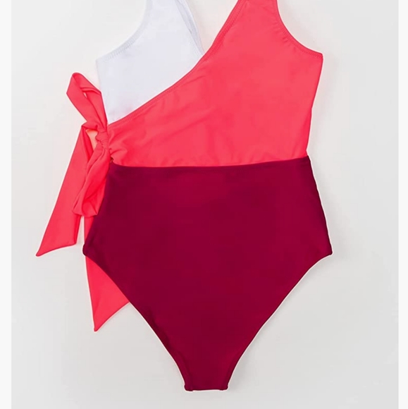 NWT CUPSHE One Piece Swimsuit Wrap Side Tie Color Block Monokini Pink White M - Picture 4 of 4